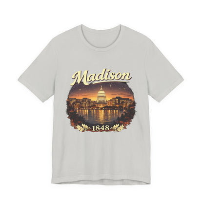 Madison Skyline T-Shirt — Vintage Capitol Night Scene (1848) JERSEY