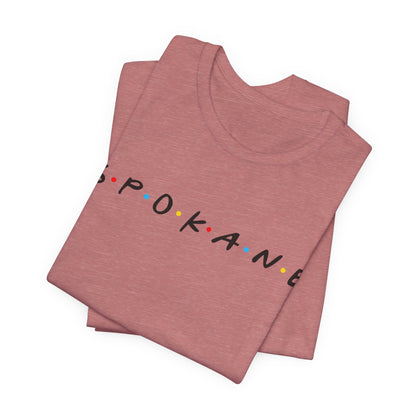 Spokane Script Tee — Retro Dotted Friend-Style City T‑Shirt