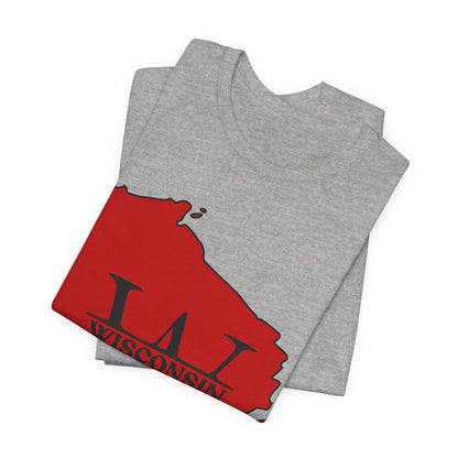 Wisconsin State Outline Tee with W Monogram — Red Badger Pride Shirt MADISON JERSEY TEE