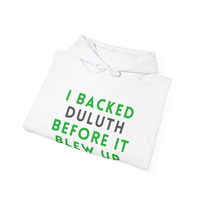 Hoodie — "I Backed Duluth Before It Blew Up" Retro City Pride Pullover