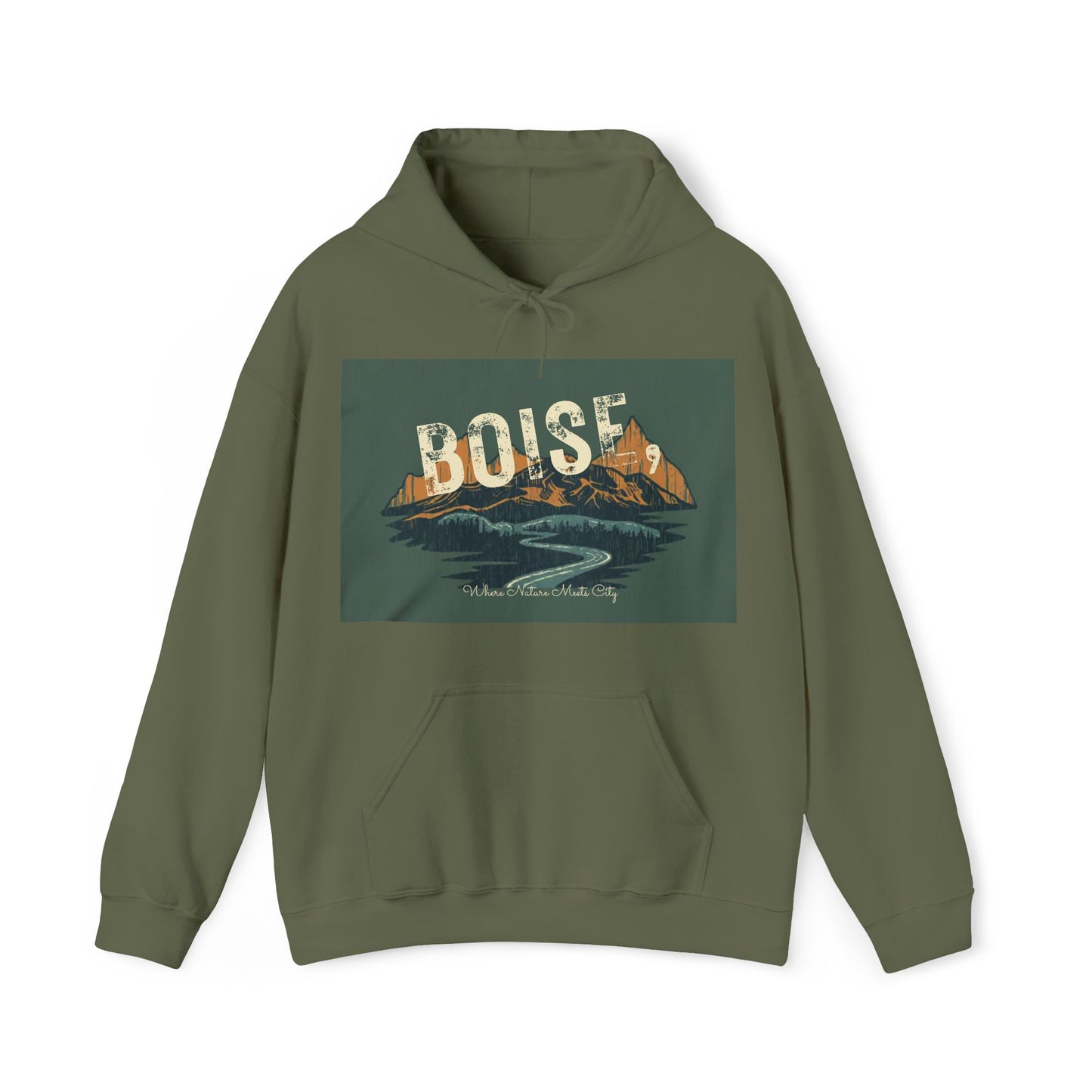 Boise Vintage Mountain Hoodie — River Scenic Outdoor Sweatshirt