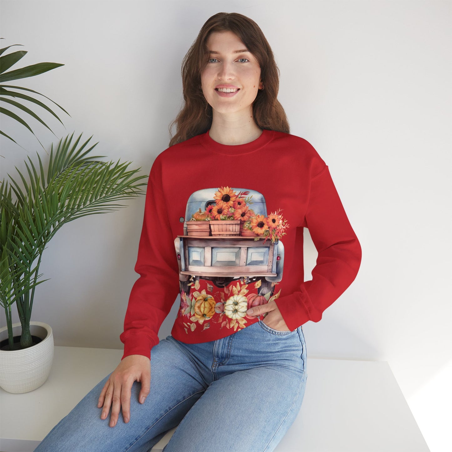 Fall Floral Truck Crewneck Sweatshirt | Autumn Apparel | True North