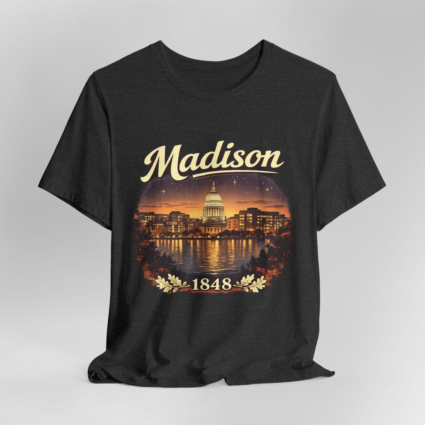 Madison Skyline T-Shirt — Vintage Capitol Night Scene (1848) JERSEY