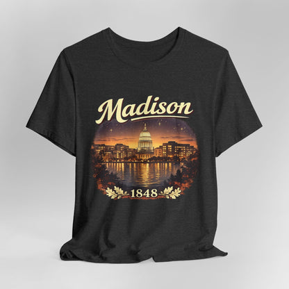 Madison Skyline T-Shirt — Vintage Capitol Night Scene (1848) JERSEY