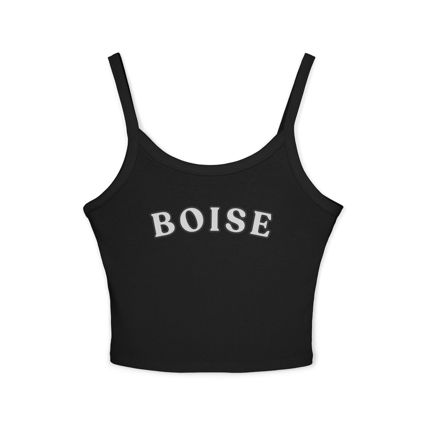 Boise Cropped Spaghetti Strap Tank - Retro Collegiate Graphic