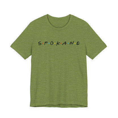 Spokane Script Tee — Retro Dotted Friend-Style City T‑Shirt