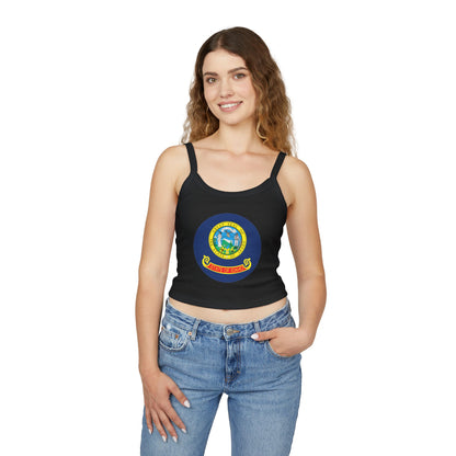 Idaho State Seal Crop Tank Top — Women's Spaghetti Strap Idaho Flag Design BOISE