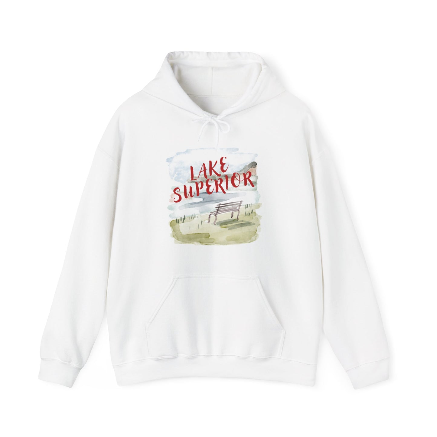 Lake Superior Hoodie – Scenic Bench Watercolor Design DULUTH