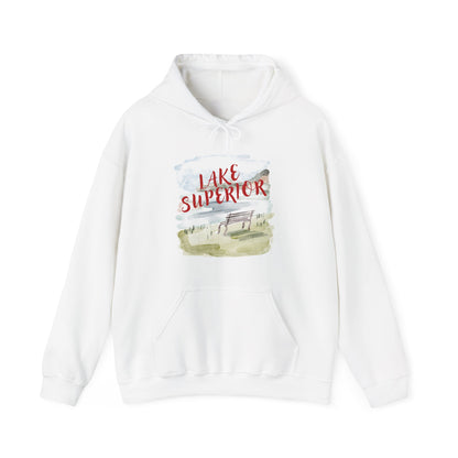 Lake Superior Hoodie – Scenic Bench Watercolor Design DULUTH