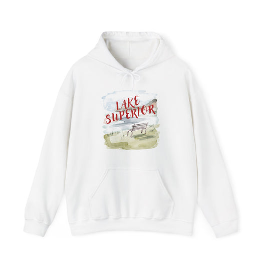 Lake Superior Hoodie – Scenic Bench Watercolor Design DULUTH