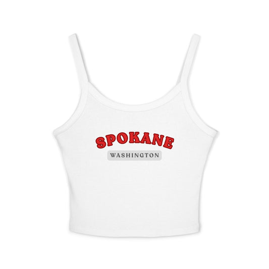 Spokane Washington Crop Tank Top — Retro Red Collegiate Graphic