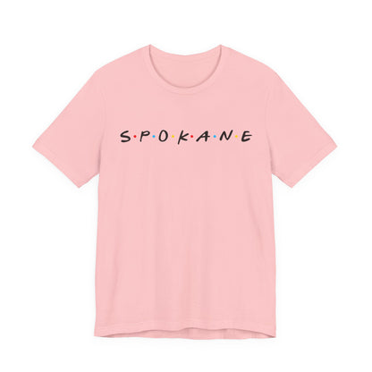 Spokane Script Tee — Retro Dotted Friend-Style City T‑Shirt