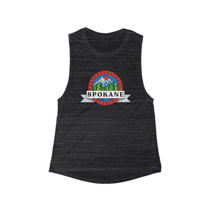 Spokane Retro Mountain Badge Tank Top — Women's Scoop Muscle Tank