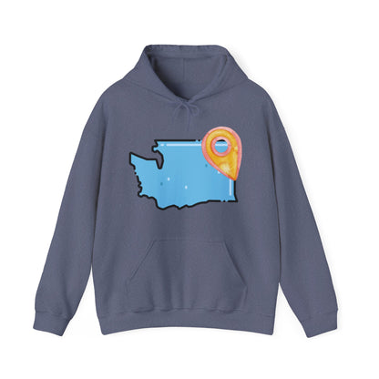 Washington State Map Hoodie with Location Pin — State Pride Pullover SPOKANE