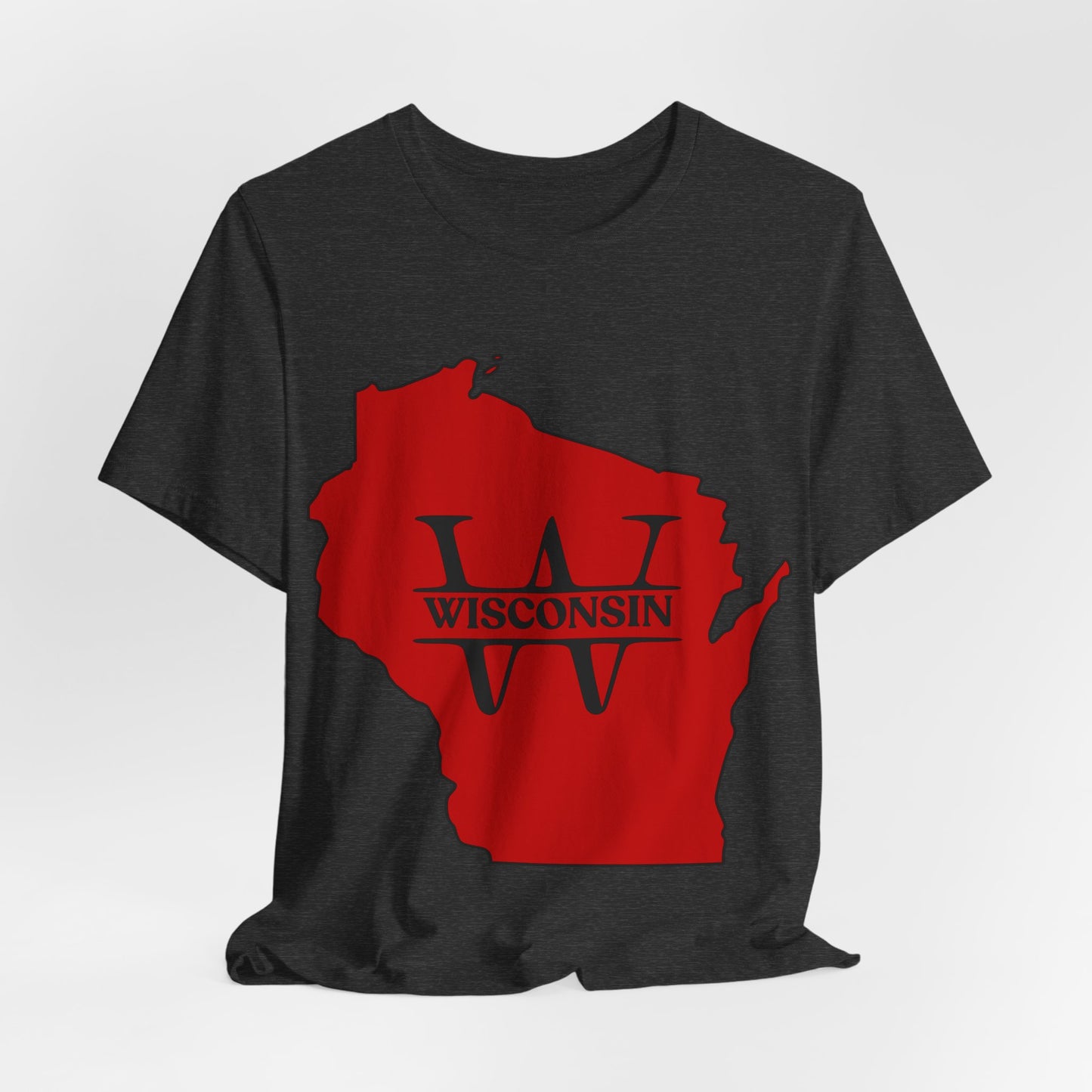 Wisconsin State Outline Tee with W Monogram — Red Badger Pride Shirt MADISON JERSEY TEE