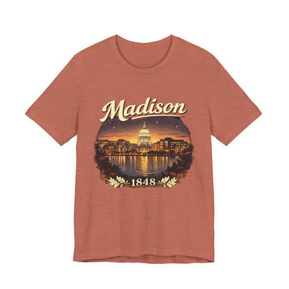 Madison Skyline T-Shirt — Vintage Capitol Night Scene (1848) JERSEY