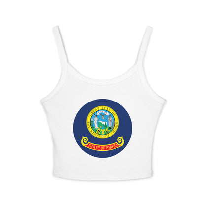 Idaho State Seal Crop Tank Top — Women's Spaghetti Strap Idaho Flag Design BOISE