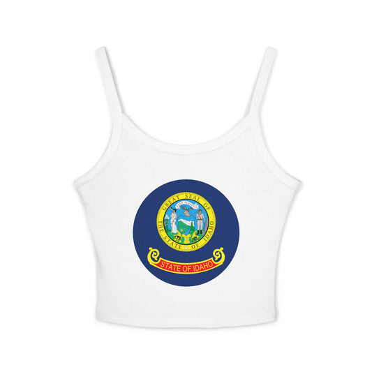 Idaho State Seal Crop Tank Top — Women's Spaghetti Strap Idaho Flag Design BOISE