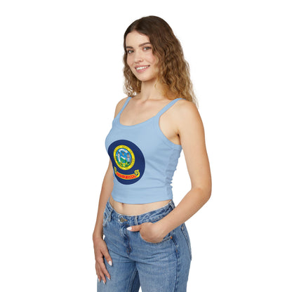 Idaho State Seal Crop Tank Top — Women's Spaghetti Strap Idaho Flag Design BOISE