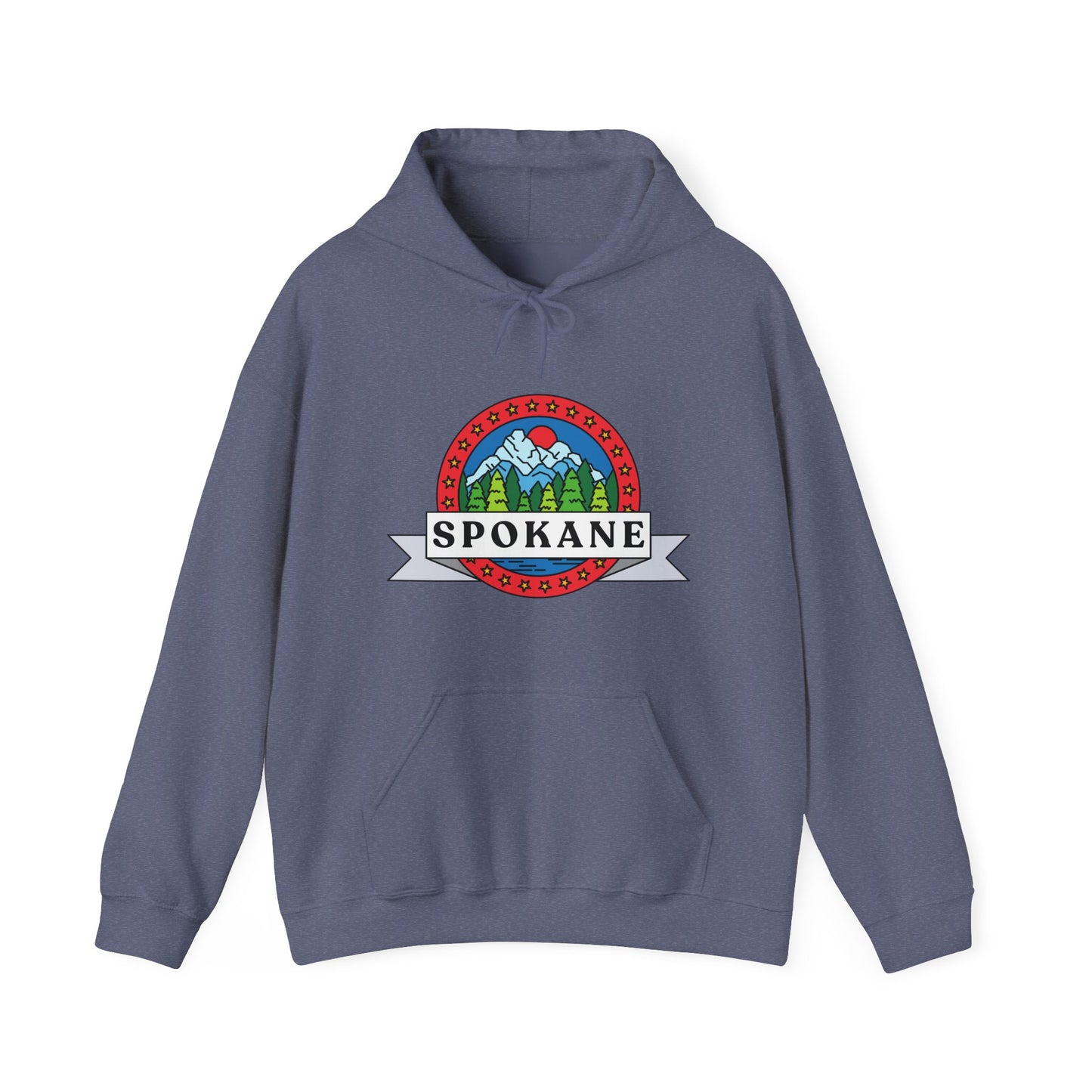 Spokane Mountain Badge Hoodie – Retro Outdoor Travel Sweatshirt
