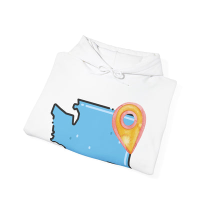 Washington State Map Hoodie with Location Pin — State Pride Pullover SPOKANE