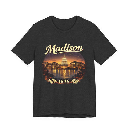 Madison Skyline T-Shirt — Vintage Capitol Night Scene (1848) JERSEY