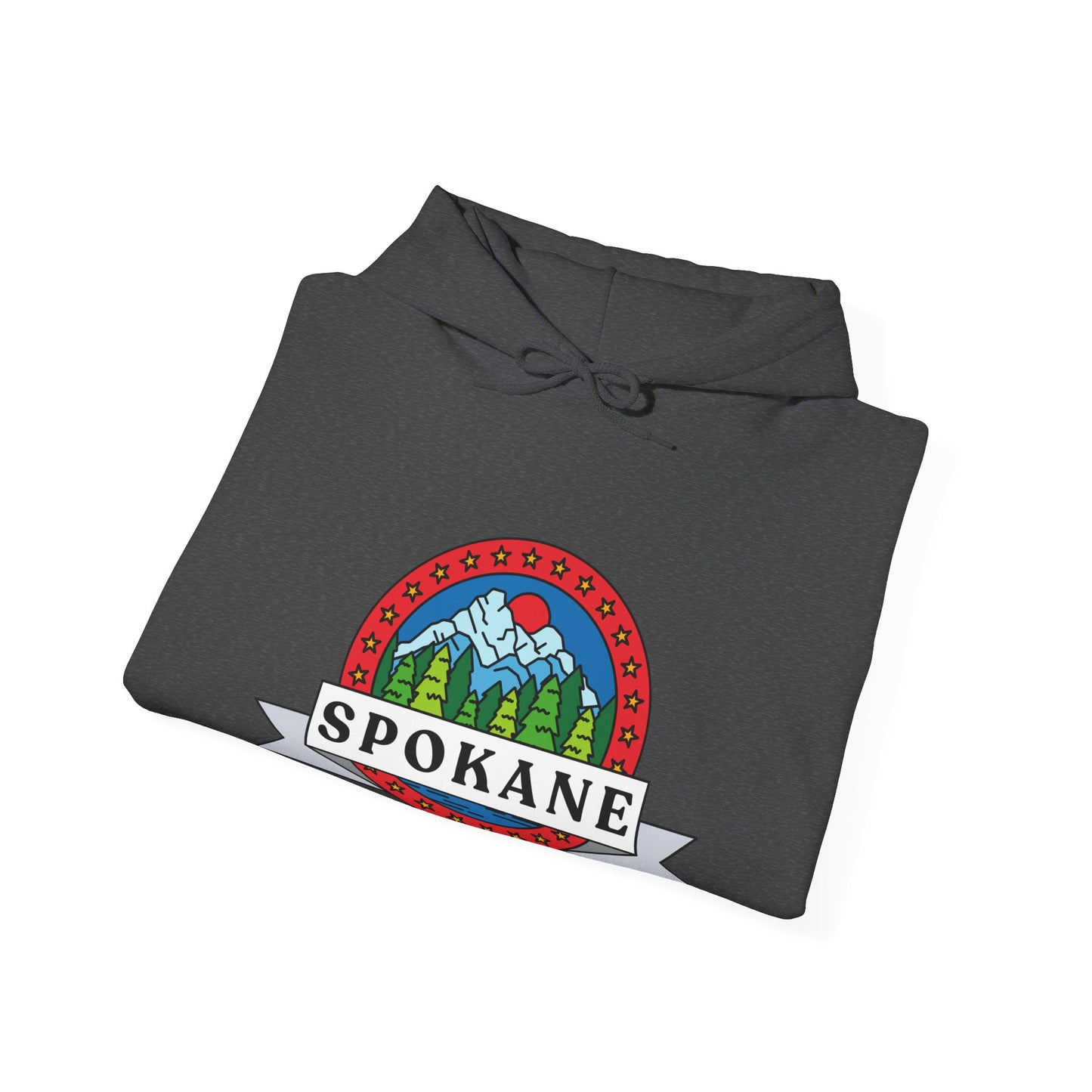 Spokane Mountain Badge Hoodie – Retro Outdoor Travel Sweatshirt