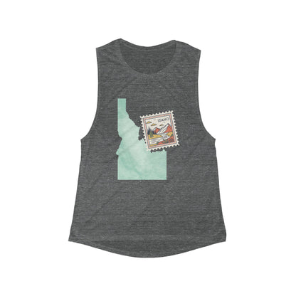 Idaho Postage Stamp Tank Top — Women's Flow Muscle Tank (Vintage State Map Design) BOISE