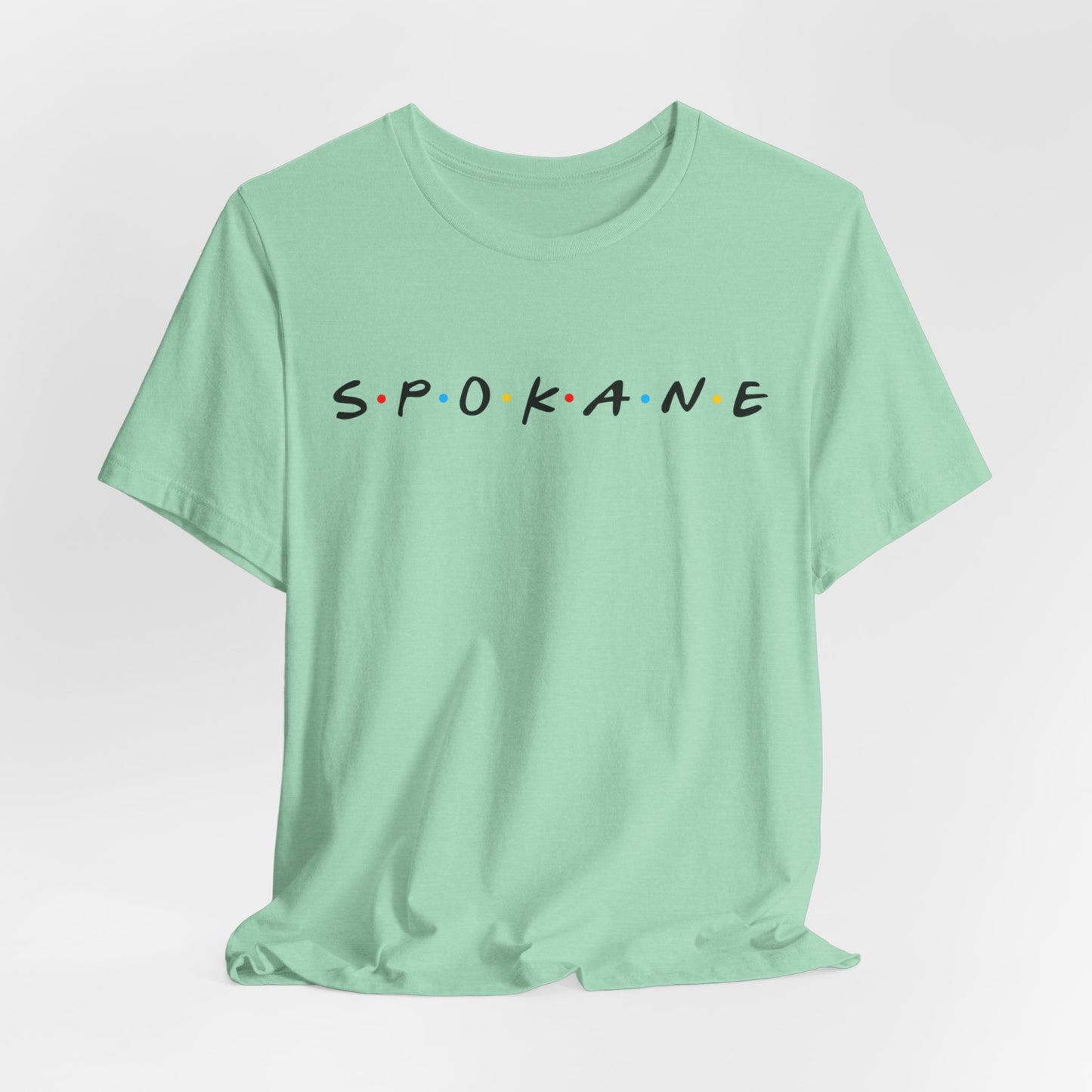 Spokane Script Tee — Retro Dotted Friend-Style City T‑Shirt
