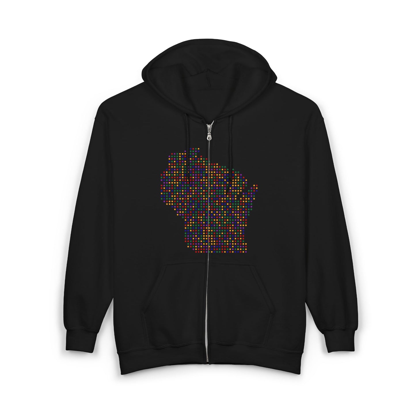 Colorful Wisconsin Map Zip-Up Hoodie | Cozy Travel Souvenirs | True North