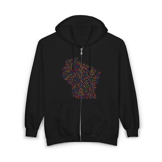 Colorful Wisconsin Map Zip-Up Hoodie | Cozy Travel Souvenirs | True North