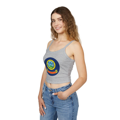 Idaho State Seal Crop Tank Top — Women's Spaghetti Strap Idaho Flag Design BOISE