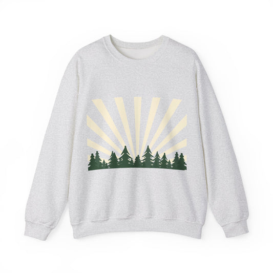 Cozy Forest Sunrise Crewneck Sweatshirt | Pullover for Nature Lovers | True North