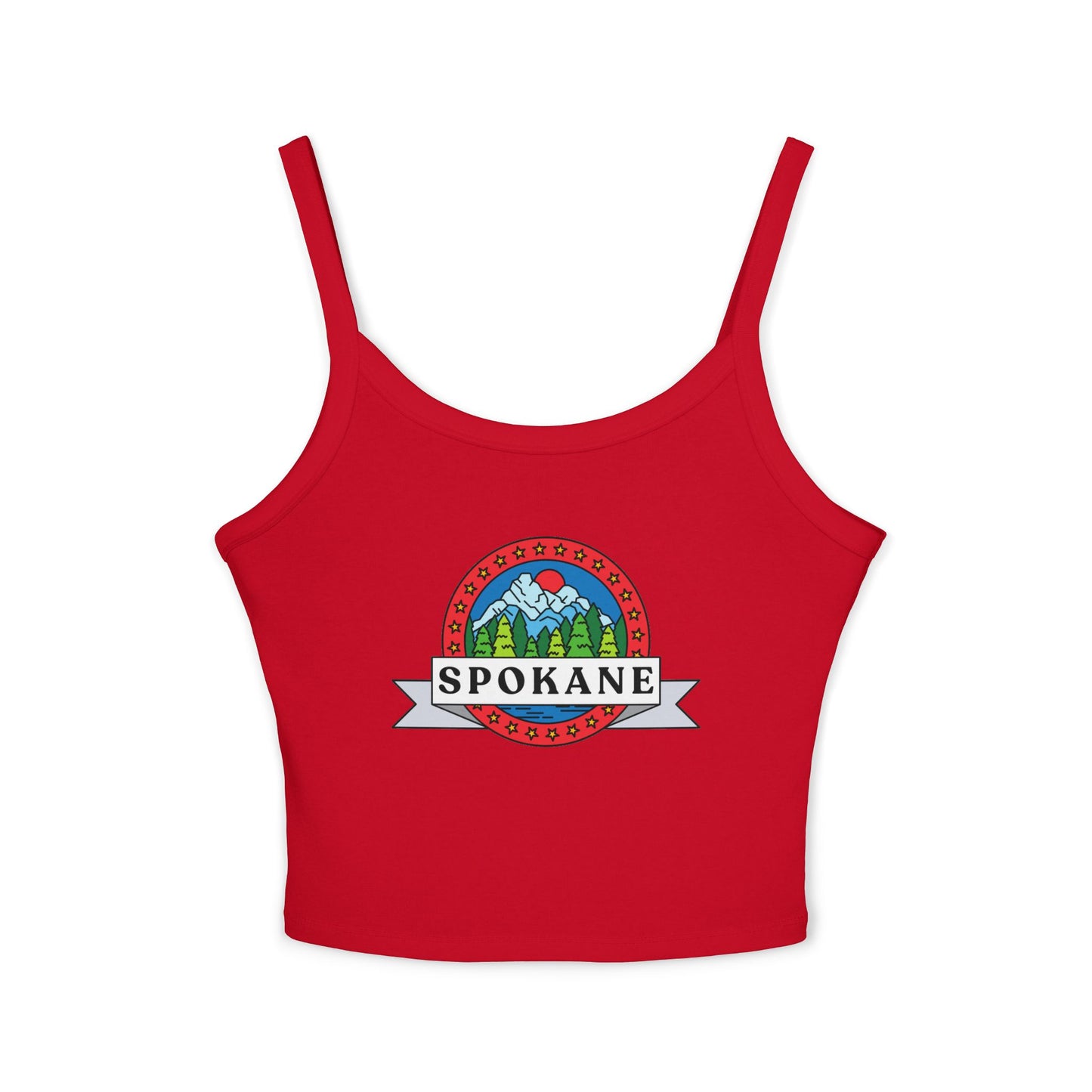 Spokane Vintage Badge Tank Top — Women's Spaghetti-Strap Crop