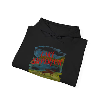 Lake Superior Hoodie – Scenic Bench Watercolor Design DULUTH