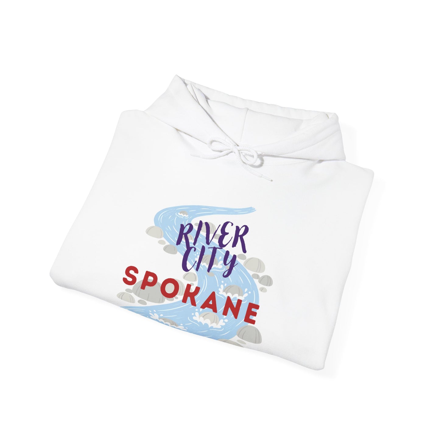 River City Spokane Hoodie - Retro Watercolor River Graphic Sweatshirt