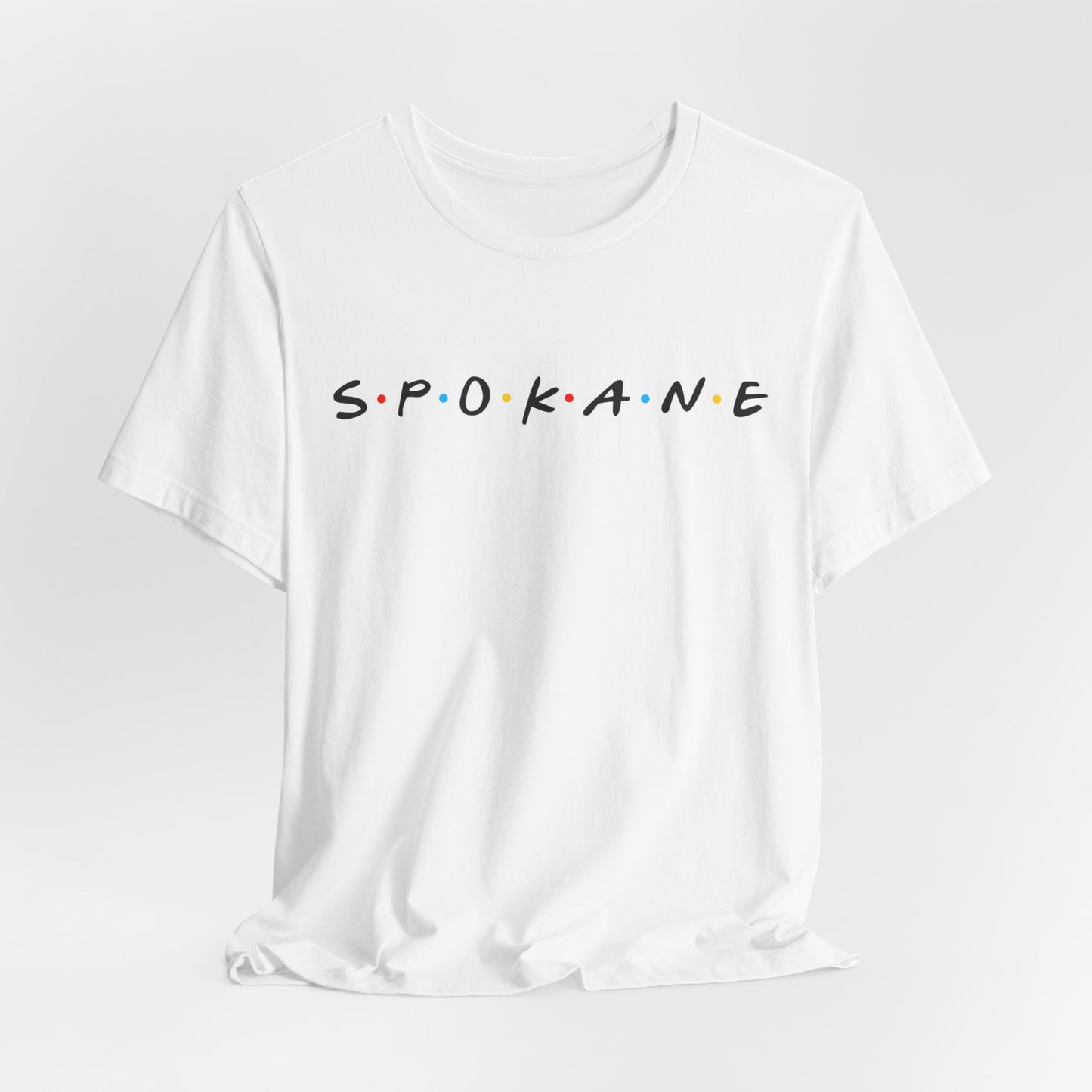 Spokane Script Tee — Retro Dotted Friend-Style City T‑Shirt