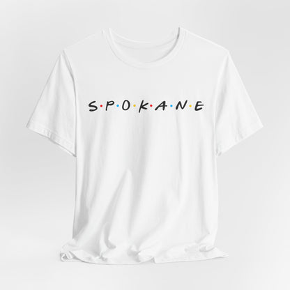 Spokane Script Tee — Retro Dotted Friend-Style City T‑Shirt