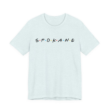 Spokane Script Tee — Retro Dotted Friend-Style City T‑Shirt