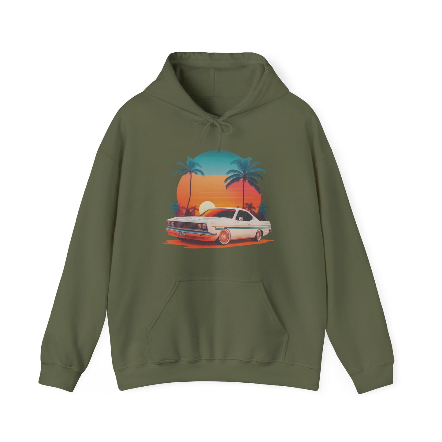 Retro Sunset Car Hooded Sweatshirt | Vintage Car Lovers | True North