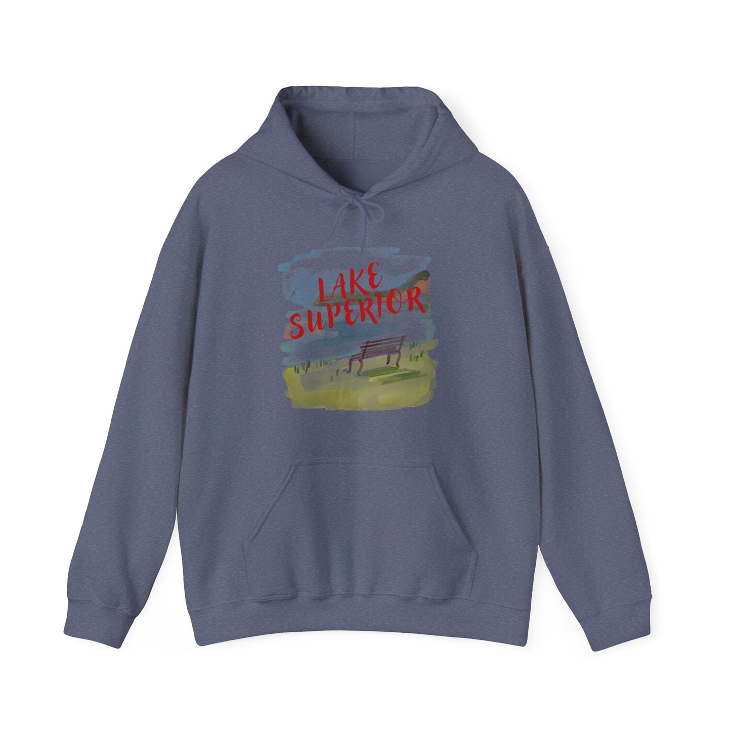 Lake Superior Hoodie – Scenic Bench Watercolor Design DULUTH