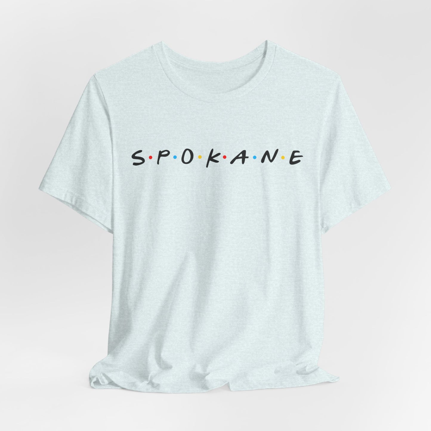 Spokane Script Tee — Retro Dotted Friend-Style City T‑Shirt
