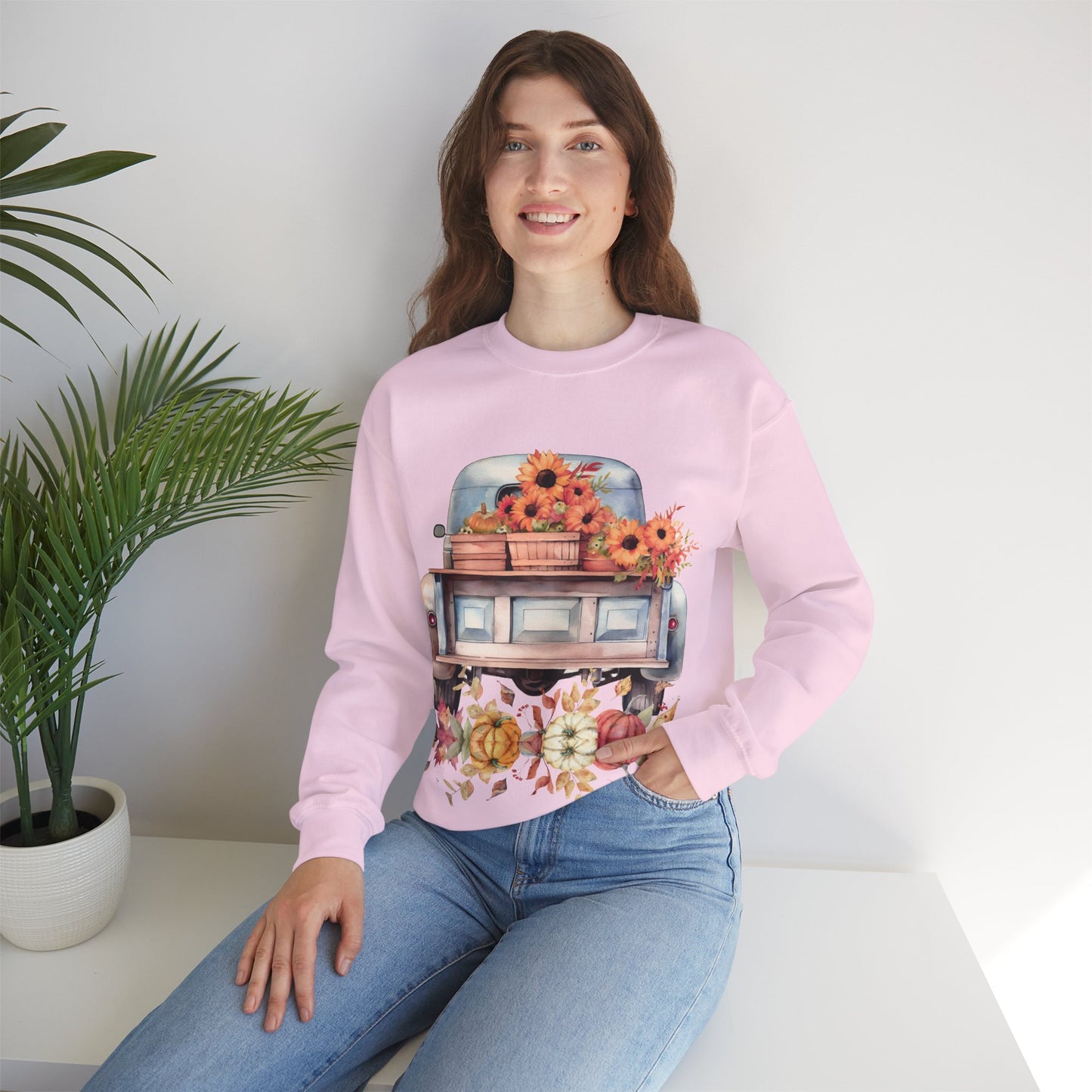 Fall Floral Truck Crewneck Sweatshirt | Autumn Apparel | True North