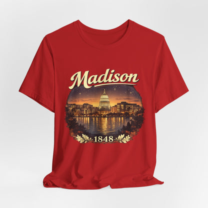Madison Skyline T-Shirt — Vintage Capitol Night Scene (1848) JERSEY