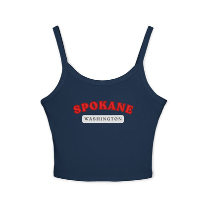 Spokane Washington Crop Tank Top — Retro Red Collegiate Graphic
