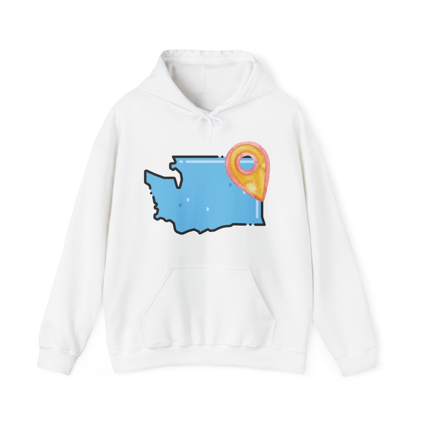 Washington State Map Hoodie with Location Pin — State Pride Pullover SPOKANE