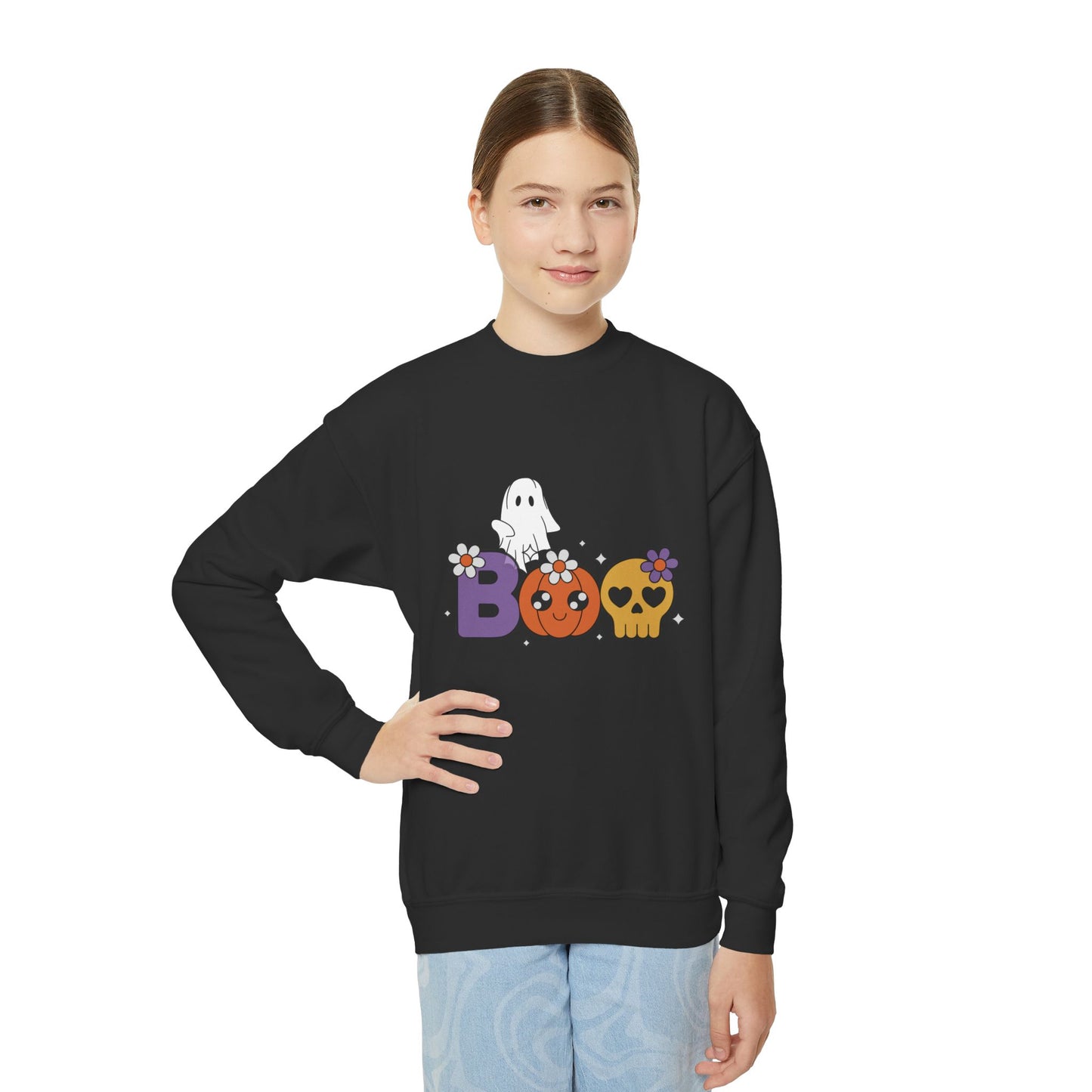 Cute Halloween Youth Crewneck Sweatshirt | BOO Graphic Sweatshirt | True North