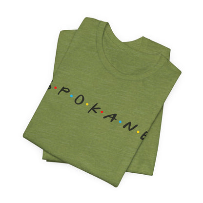 Spokane Script Tee — Retro Dotted Friend-Style City T‑Shirt
