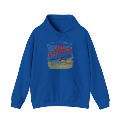 Lake Superior Hoodie – Scenic Bench Watercolor Design DULUTH