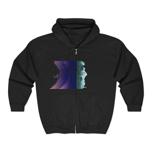 Glitch Art Zip-Up Hoodie | Graphic Sweatshirt | True North